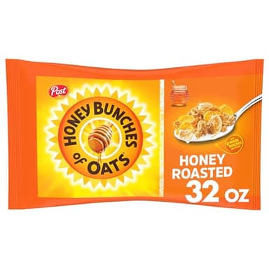Honey Bunches of Oats Honey Roasted Breakfast Cereal Bag with Oats and Granola Clusters, Low Fat with Whole Grains, 32 oz Bag Cereal