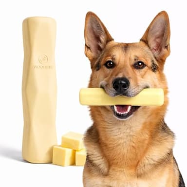 WoofBite Virtually Indestructible Stick Dog Toy - Lifetime Replacement - Tough Durable Chew Toy for Aggressive Chewers - Safe Non-Toxic Natural Rubber - Chew & Fetch - Med/Large, 8”x2” - Butter Scent