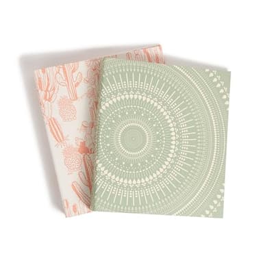 U Brands Eco-Conscious 1" Binders, Set of 2, Pink and Sage Green Boho Chic Prints, Silver Metal O-Rings
