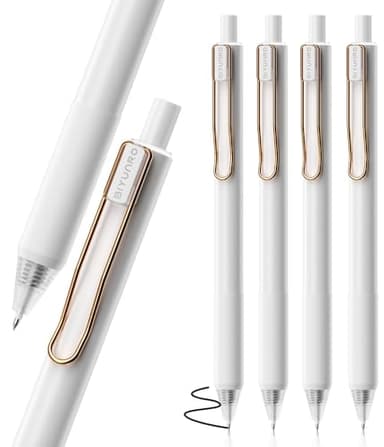 BIYUNRO Gel Pens - Black Ink 4pcs 0.5 mm Fine Point Smooth Writing Pen, Office School Supplies (White)
