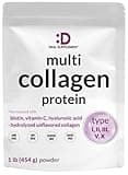Multi Collagen Protein Powder,1Lb - Type I, II, III, V, X Collagen Peptides with Biotin 10000mcg, Vitamin C & Hyaluronic Acid - Unflavored - Keto & Paleo Friendly, Great for Hair, Skin, Nails & Joints