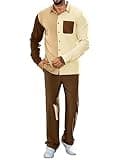 LecGee Mens 2 Piece Outfits Track Suits Matching Sets for Vacation Button Down Contrast Shirt and Pants Set