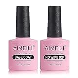 AIMEILI Gel Nail Polish No Wipe Top and Base Coat Set Shine Finish Long Lasting Soak Off Gel Nail Lacquer - 2 x 10ml