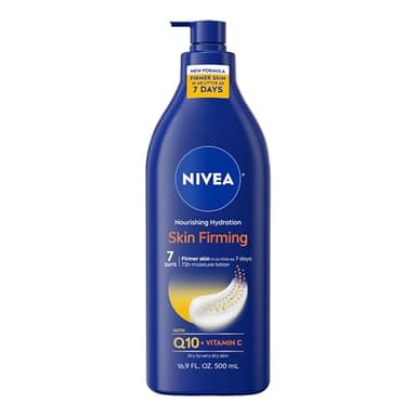 NIVEA Nourishing Hydration Skin Firming Body Lotion with Q10 and Vitamin C, 72-Hour Body Moisturizer for Dry to Very Dry Skin, 16.9 Fl Oz Pump Bottle