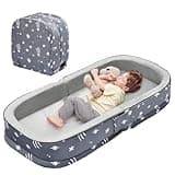 Lvimilio Portable Toddler Travel Bed, Foldable Kids Floor Bed for Home/Travel with Foam Mattres, Toddler Cot for Kids Aged 1-4, Velvet Fabric