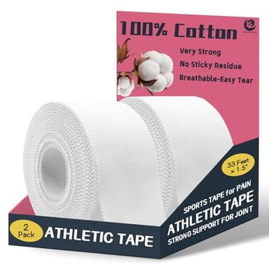Athletic Tape 2 Pack White Sports Tape Athletic Strong-Breathable-Easy Tear-No Sticky Residue Wrist Ankle Tape for Lacrosse Boxing Gymnastics Climbing Soccer Hockey Bat Injuries Medical
