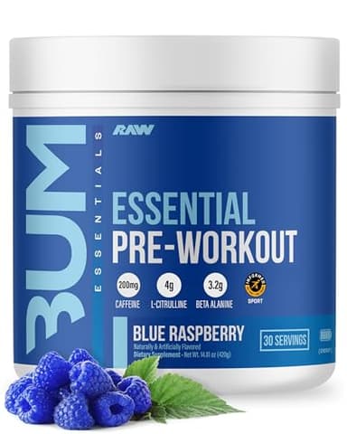 RAW Nutrition - Essential Pre - Chris Bumstead Pre Workout Formula, Sports Nutrition Pre-Workout Powders | Men & Womens Drink, Energy Powder for Working Out (Blue Raspberry)