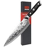 SHAN ZU Chef Knife 8 Inch Japanese Steel Damascus Kitchen Knife, Professional Kitchen Knives Sharp High Carbon Super Steel Kitchen Utility Knife