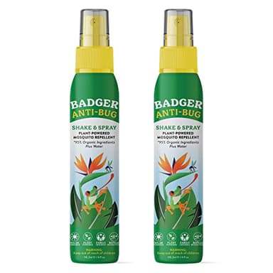 Badger Bug Spray, 3-Hour DEET-Free Mosquito Repellent, Family Friendly, Citronella & Organic Essential Oils, Natural & Vegan Insect Repellent Spray, 4 fl oz Aluminum Bottle, 2-Pack