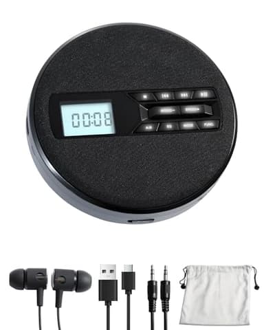 CD Player Portable with Speakers - Rechargeable Personal CD Player for Car and Home, Small Fabric Music Player with Backlit Display, Anti-Skip, AUX/USB Port - Ideal for Audiobooks & Gifts