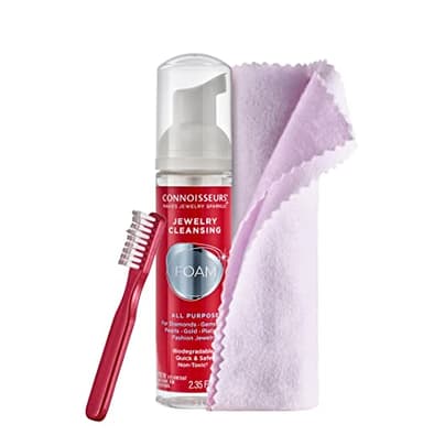 CONNOISSEURS All-Purpose Jewelry Cleansing Bundle - Includes Cleansing Foam, Polishing Cloth, and Brush - Safe for All Jewelry Types