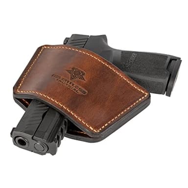 Dual Threat IWB/OWB Universal Belt Slide Holster | Made in USA | Ambidextrous Full Grain Leather Holster | Open & Concealed Carry | Fits Glock, Taurus, Springfield, Sig Sauer & Virtually Any Handgun