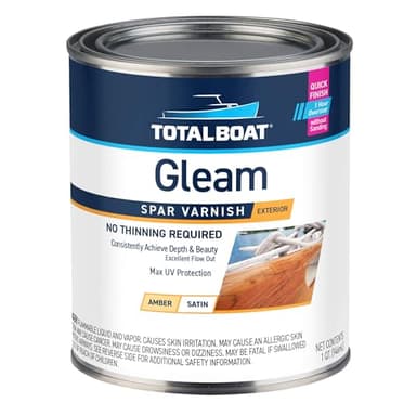 TotalBoat Gleam Marine Spar Varnish, Gloss and Satin Polyurethane Finish for Wood, Boats and Outdoor Furniture (Satin Low-Sheen Quart)