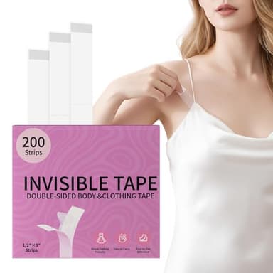 Fanceasily 200 Strips Fashion Double Sided Tape for Clothes - Hypoallergenic Dress Tape Fabric to Skin,Skin-Friendly Body Tape & Clothing Tape for All-Day Invisible Hold