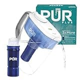 PUR PLUS 11-Cup Water Filter Pitcher with 1 Lead-Reducing PUR Plus Filter, Dishwasher Safe, Powerful Filtration, Filter Change Indicator Light, White, PPT111W