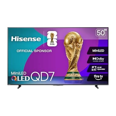 Hisense 50" Class QD7 Series Mini-LED 4K UHD Smart Fire TV (50QD7QF, 2025 Model) - QLED, HDR10+, Dolby Vision, Dolby Atmos, Game Mode Plus, ALLM, Alexa Built in with Voice Remote, Streaming TV, Black
