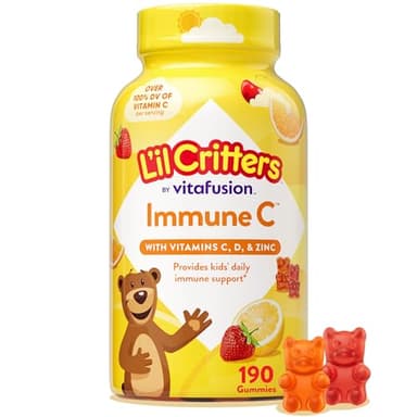L’il Critters Immune C Daily Gummy Supplement Vitamin for Kids, for Vitamin C, D and Zinc for Immune Support, Orange, Lemon, Strawberry and Cherry Flavors, 190 Gummies (Packaging May Vary)