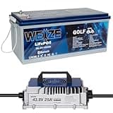 WEIZE 36V 105AH Golf Cart Bluetooth LiFePO4 Battery (Replace 6x6V GC2) with 36V 25A Lithium Batteries Charger, 200A BMS, Grade A Cells, Low-Temp Protection 650A/5S Peak Discharge Battery, FCC listed