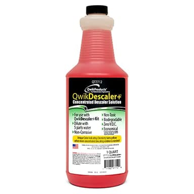 QwikDescaler + Concentrated Descaler Solution, Tankless Water Heater Descaling Solvent for Heat Exchanger, Quickly Dissolves Scale, Lime, Tarnish and Deposits, 1 Quart