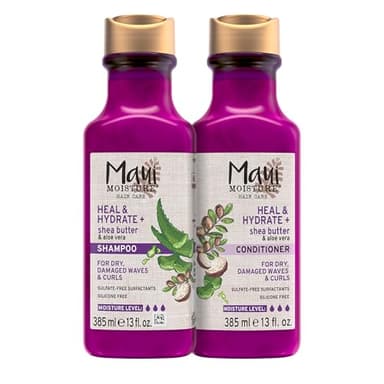 Maui Moisture Heal & Hydrate + Shea Butter Shampoo & Conditioner Bundle, Hair Care Set with Shea Butter & Aloe Vera for Dry, Damaged Waves & Curls, Silicone-Free, Two Pack, 2 x 13 fl. oz