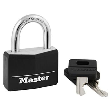 Master Lock Black Covered Aluminum Padlock, Gym Locker Lock with Key for Indoor or Outdoor Use with Vinyl Weather Resistant Cover, 141D