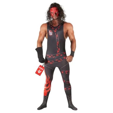 Morph Kane WWE Costume for Men, Adult WWE Kane Costume with Mask, WWE Wrestling Outfit for Fans, X-Large
