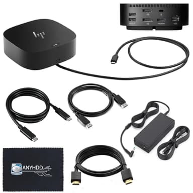 HP Docking Station for Laptop Dual Monitor and Charging Bundle - HP Dock 5TW10AA / 5TW10UT / 5TW10AA#ABB with 120W Adapter, HDMI, DisplayPort, USB-C Cables + Microfiber Cloth (Renewed)