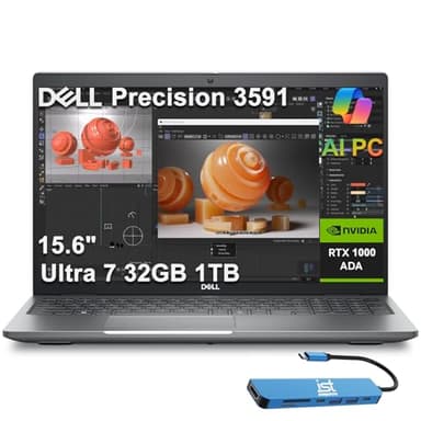 Dell Precision 3591 Mobile Workstation AI PC Laptop (15.6" FHD, Intel 16-Core Ultra 7 165H, 32GB DDR5, 1TB SSD, NVIDIA RTX 1000 Ada 6GB) for Business, Engineer, Thunderbolt 4, IST HUB, Win 11 Pro