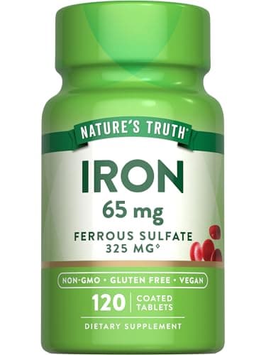 Nature's Truth Iron Supplement | 65mg | 120 Tablets | 325mg Ferrous Sulfate | Non-GMO & Gluten Free Pills