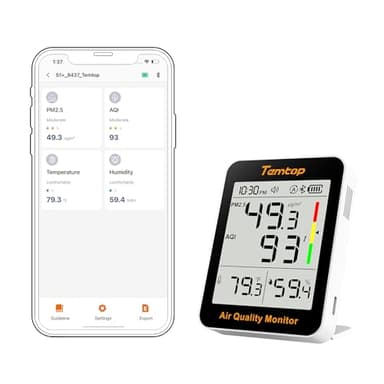Temtop Smart Air Quality Monitor with Indoor Thermometer & Thermo-Hygrometer – PM2.5, AQI, Temperature and Humidity Detector for Home, Office, Nursery, School, App Connectivity, 60-Day Battery Life