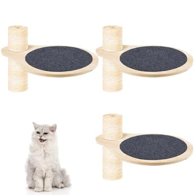 Dansydaisy 3 Pack 17.32" x 13.78" Cat Tree Attachments Accessories Tower Replacement Platform Soft Felt Blanket Wooden Perch Step Handwoven Hemp Rope Scratch for Floor to Ceiling DIY Indoor Cats Tower