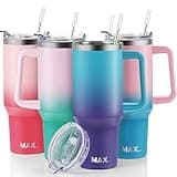 MaxBase 40 Oz Tumbler with Handle and Straw Lid, Insulated Reusable Stainless Steel Travel Mug Keeps Drinks Cold up to 34 Hours, 100% Leakproof Bottle (Amethyst)