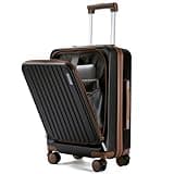 FIGESTIN Carry on Luggage 22x14x9 Airline Approved, 20 Inch Carry on Luggage with Front Compartment, Travel Carry on Suitcase Lightweight with Wheels Black with Brown (TSA Approved)