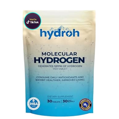 Hydrogen Water Tablets, Molecular Hydrogen Tablets for Drinking Water, Antioxidant-Rich, Supports Brain Energy & Health - Quick-Dissolving - Unflavored H2 Tabs - (30-Day Supply)