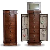 Hives and Honey Noelle Standing Jewelry Armoire Cabinet, Locking Jewelry Storage Organizer with Top Flip Mirror, 7 Drawers, Jewelry Chest Armoire, Jewelry Box for Necklace, Earring, Bracelet, Walnut