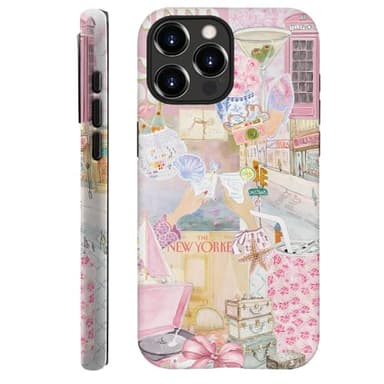 Generic Case Compatible with iPhone 14 Pro Max,Scratch Resistant Hybrid 2-Layer Hard Shell Phone Case,Pink Vintage Aesthetic Collage