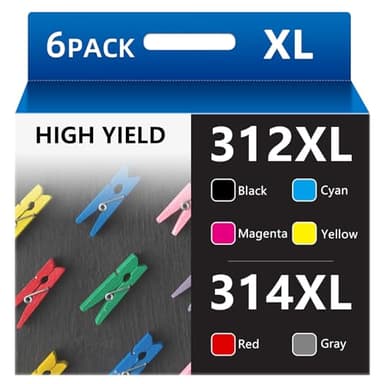 Weemay 312XL 314XL Ink Cartridges Remanufactured Replacement for 312XL 314XL 312 Ink Cartridges with Expression Photo XP-15000 XP15000 Printer (6-Pack, Black, Cyan, Magenta, Yellow, Red, Gray)