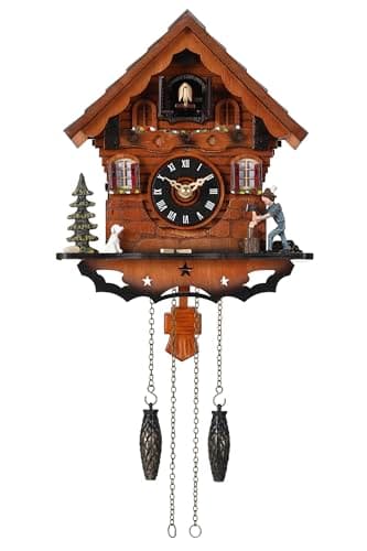Kintrot Cuckoo Clock Traditional Black Forest Clock Antique Wooden Pendulum Quartz Wall Clock