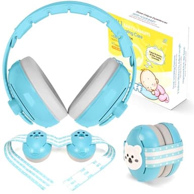 Empireway GS010 2-in-1 Baby Ear Muffs Noise Protection - Adjustable, Lightweight, and Foldable Noise Cancelling Headphones for Infants & Toddlers (Up to 48 Months,Blue)