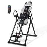 Teclor Advanced Heat and Massage Strength Training Inversion Table for Back Pain Relief,Heavy Duty Inversion Table 350 lbs Capacity with Wider and Thickened Backrest, Silver/Black
