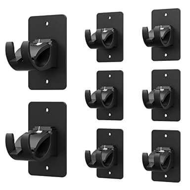 8 Pieces Self Adhesive Curtain Rod Bracket, Universal Plastic Curtain Rod Holders, No Drill Curtain Rod Brackets Curtain Rod Hooks for Bathroom, Bedroom, Livingroom, Kitchen (Black)