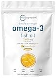 Omega 3 Fish Oil Supplements 3,000mg Per Serving, 240 Softgels | Lemon Flavored – Burpless | EPA 540mg + DHA 360mg | Heart & Brain Support | Deep Sea Fish
