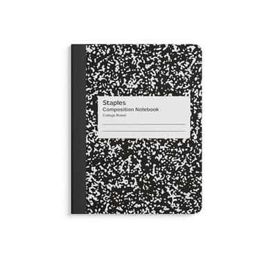 STAPLES Composition Notebook, 7.5” x 9.75”, College Ruled, 100 Sheets, Black/White Marble, 4‑Pack
