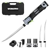 WORKPRO 12V Cordless Electric Fillet Knife with 8'' and 10'' Razor-Sharp Blades, Cordless Fillet Knife with Non-slip Grip Handle and Safety Lock, 2 Rechargeable Battery Packs, 1 Quick Battery Charger, and 1 Storage Carry Case for Fishing, Filleting, Outdoors