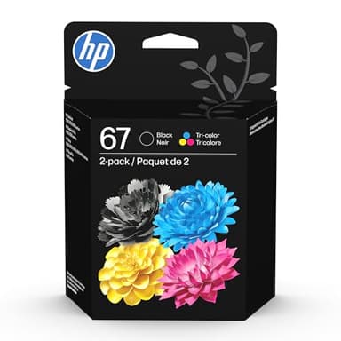 HP 67 Black/Tri-Color Ink Cartridges (2-Pack) | Works with DeskJet 1255, 2700, 4100, Envy 6000, 6400 | Instant Ink Eligible | 3YP29AN | Packaging May Vary