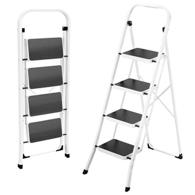 HBTower Step Ladder Folding Step Stool for Adults with Anti-Slip Pedal,330 lbs Capacity for Kitchen, Home,White