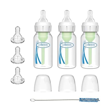 Dr. Brown's Preemie Flow Bottle Set, Anti-Colic Options+ Baby Bottles with Preemie Flow and Level T Nipples, 4oz/120mL, 0m+ – 3 Pack