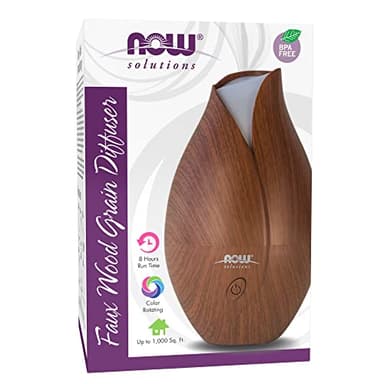 NOW Foods Essential Oils, Ultrasonic Faux Wood Aromatherapy Oil Diffuser, Contemporary Design, Extremely Quiet Heat Free, Color Changing LED Diffuser