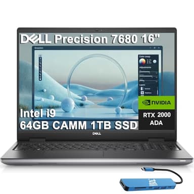 Dell Precision 7000 7680 Mobile Workstation Laptop (NVIDIA RTX 2000 Ada 8GB, 16" FHD+, Intel 24-Core i9-13950HX (> Ultra 7-165H), 64GB LPCAMM2 DDR5, 1TB SSD) Pro Max for Engineer, IST HUB, Win 11 Pro