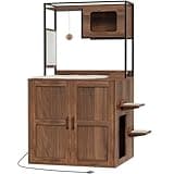 HOOBRO Cat Litter Robot Box Enclosure Furniture, 30.5" L x 26.8" W x 61" H, Hidden Automatic Litter Cabinet, Dog-Proof Shelf with Charging Station, Scratching Mat, Bowls, Cat House, Walnut WL68UMZ03